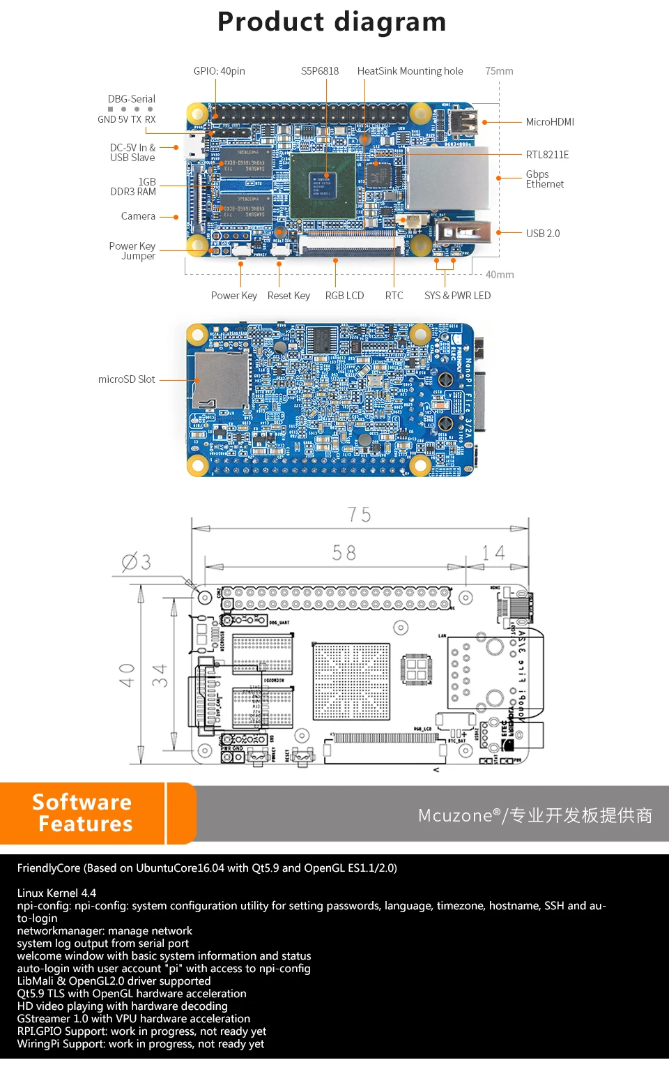 FriendlyELEC NanoPi Fire3 demotion Demo Board S5P6818 1,4 ГГц процессор 1 ГБ DDR3 GPIO порт sup порт Android Debian FriendlyCore