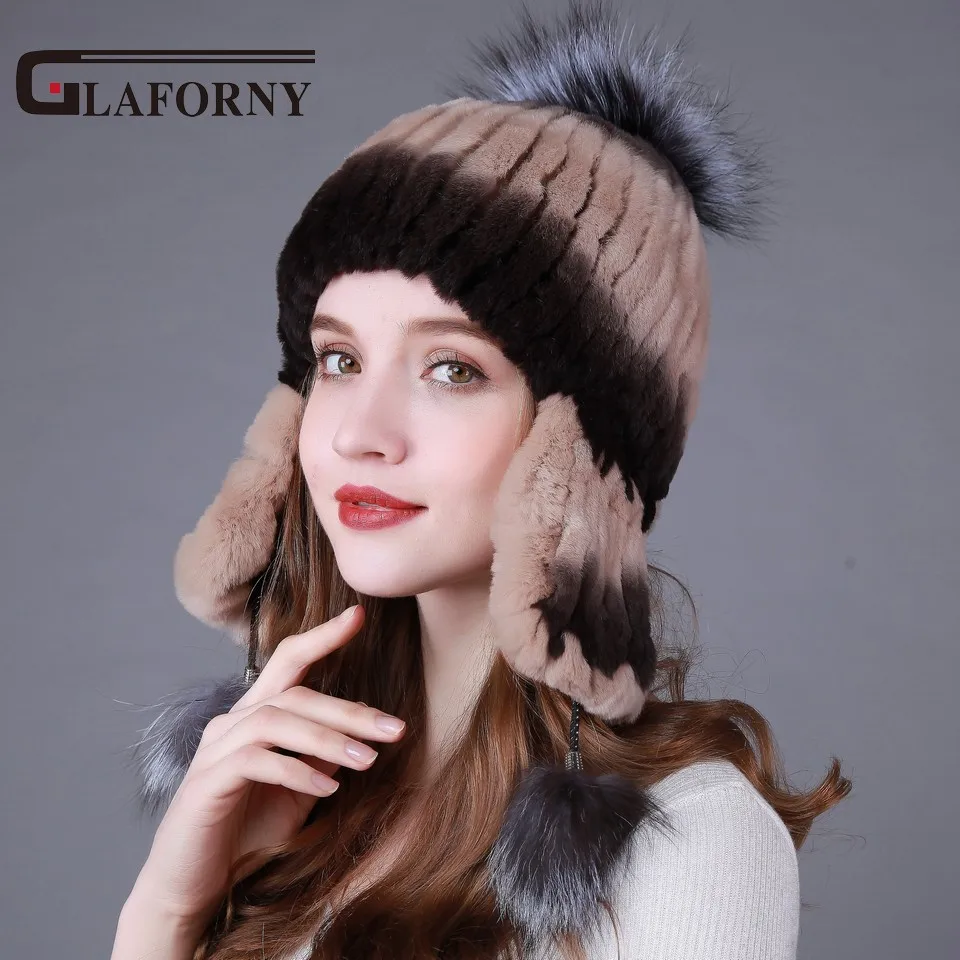 Glaforny 2017 новое поступление Оригинальные шапки из меха кролика рекс с ушками