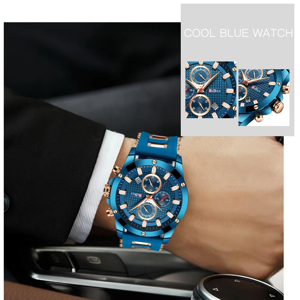 Роскошные мужские часы BIDEN с большим циферблатом хронограф спортивные для мужчин