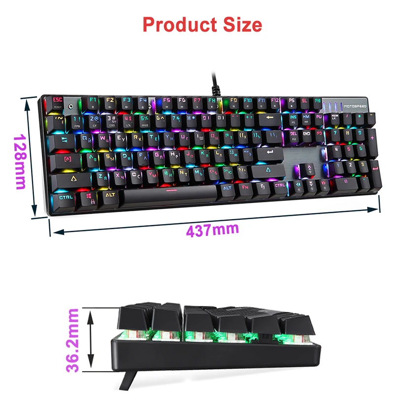 Оригинальная Механическая игровая клавиатура Motospeed с RGB подсветкой 104 клавиши