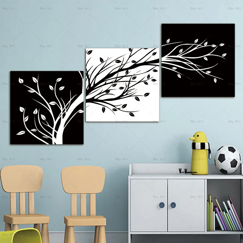 3 Панели черно белый плакат печать дерево холст картина настенные картины для