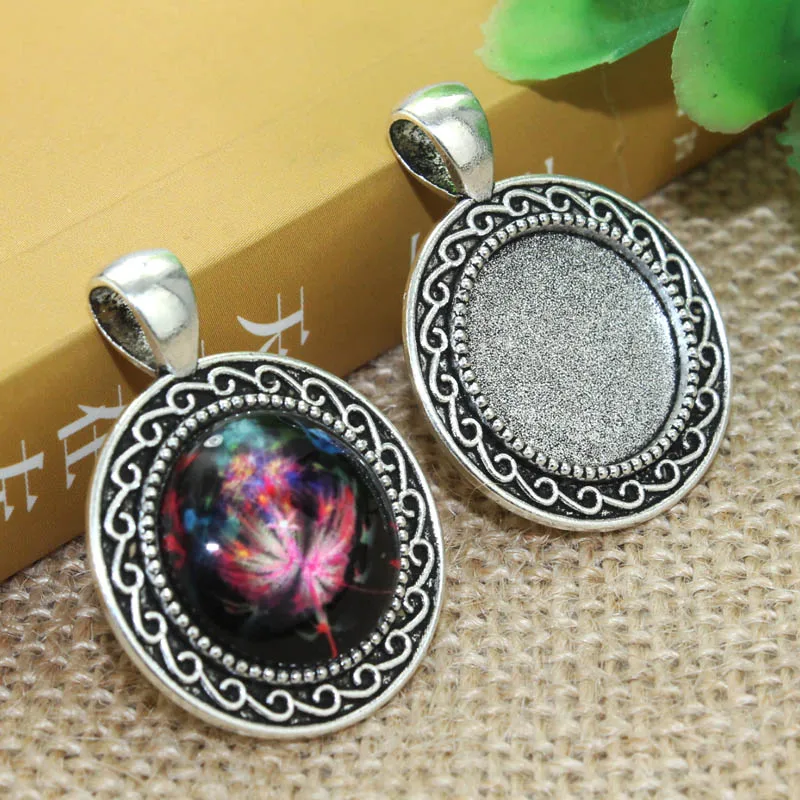 

10pcs/lot 18mm Inner Size Zinc alloy Simple Necklace Pendant Cameo Cabochon Base Base Tray Bezel Blank F-020118