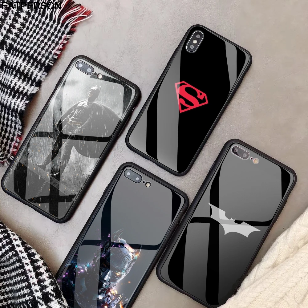 Чехол для телефона из закаленного стекла iPhone 7 8 6s 6 Plus X XR XS MAX Бэтмен Человек-паук