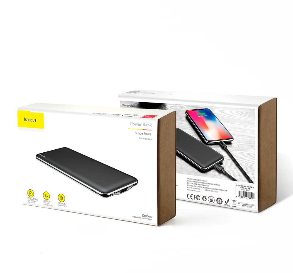 Baseus 10000 мАч PD Quick Charge power Bank 3A Быстрая зарядка ультра тонкий внешний аккумулятор usb type C зарядное устройство для iPhone X 8 7 Xiaomi Mi