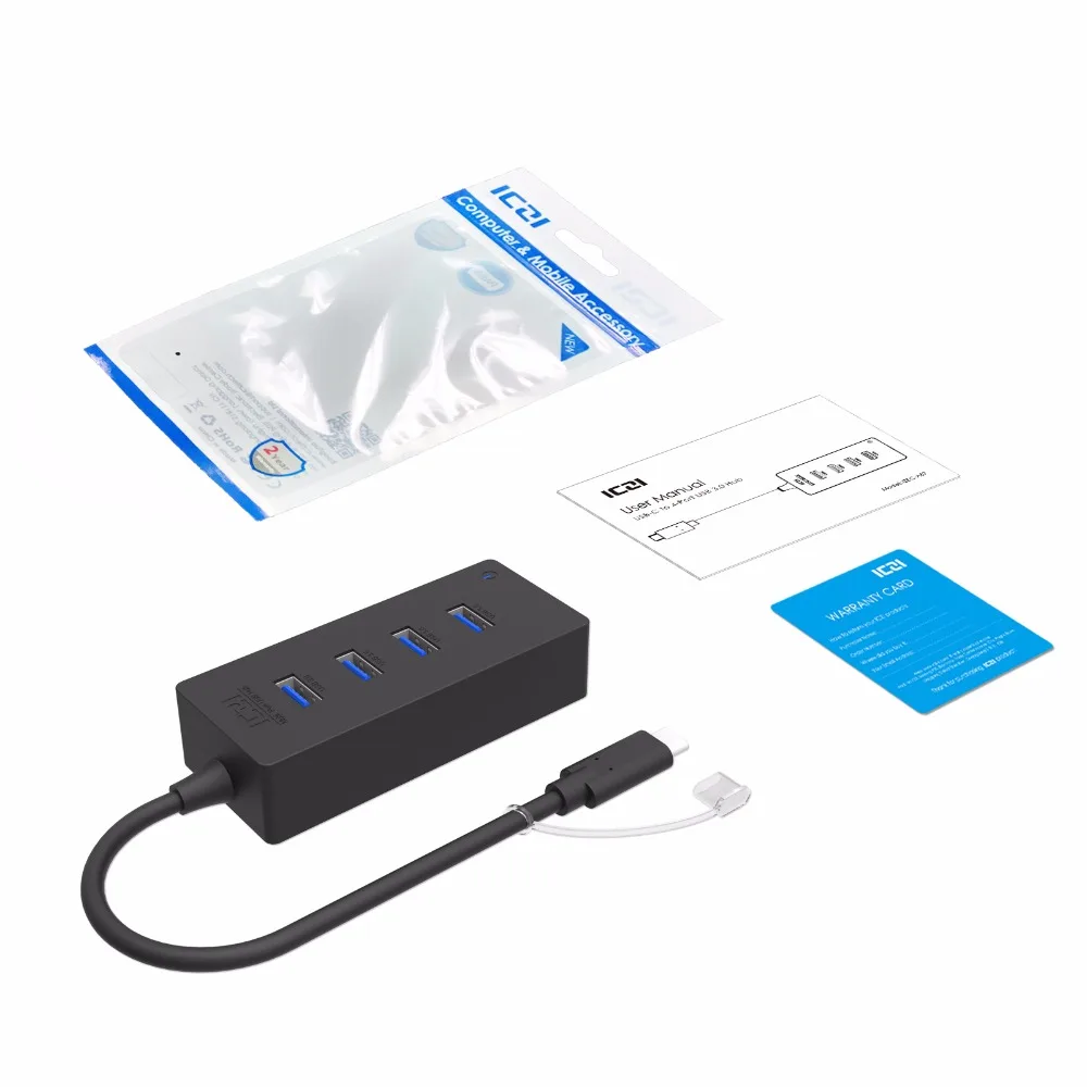ICZI USB C концентратор type интерфейс до 4 3 0 портов OTG со светодиодным индикатором