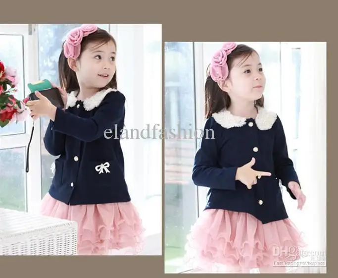 Wholesale - Little Girl's Dark Blue/Pink Doll Collar Outwear 2013 Children's Casual Cardigan Clothing | Детская одежда и