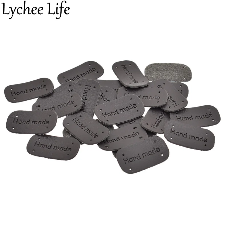 Lychee Life, 20 шт., кожаные этикетки ручной работы, с тиснением в виде букв, округлые этикетки, Заводская одежда, для дома, сделай сам, студия, коллекция подарков, новинка