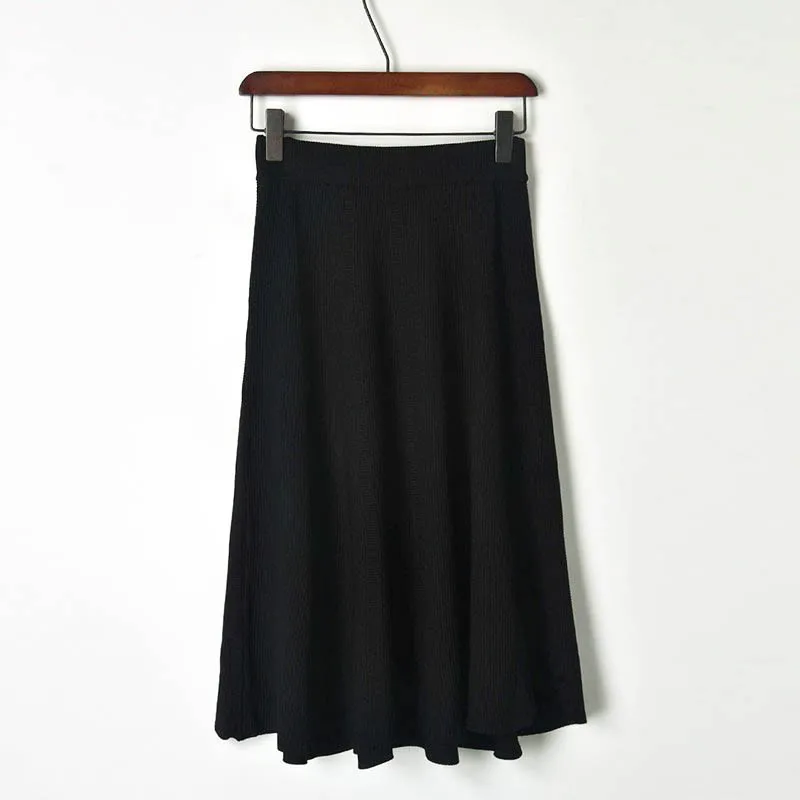 

Summer Elastic Knitting Skirts 2019 Spring Women Thin A-line Tea-length Skirts Fashion HIgh Waist Midi Skirt Women Jupe Femme