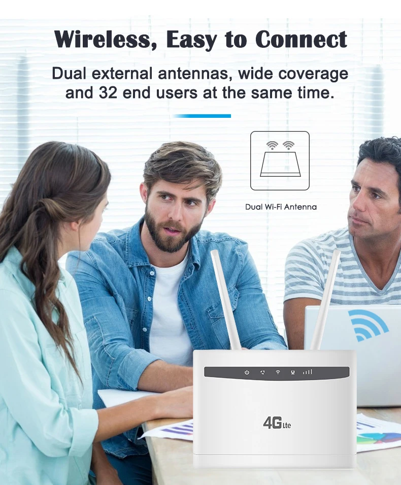 4G WiFi роутер 300 Мбит/с беспроводной Wi-Fi Мобильный CAT4 LTE/3g/4G CPE роутер до 32 пользователей WiFi с sim-слотом мульти LAN& Dual ANTs