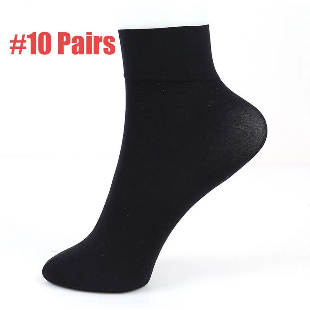 10Pcs black 5/10 пар, новые женские модные нейлоновые носки до лодыжки, сексуальные женские короткие носки с низким вырезом, толстый шелк, 2 цвета - Цвет: 10Pcs black