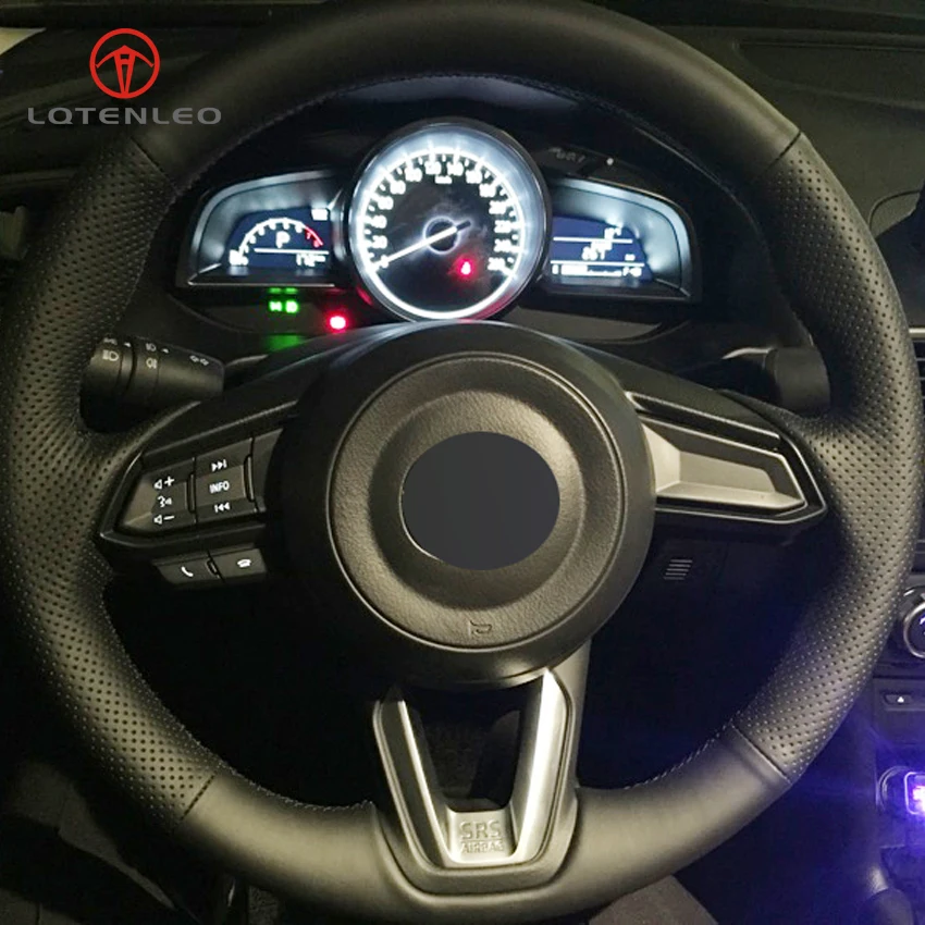 LQTENLEO черный из натуральной кожи рулевого колеса автомобиля крышки для Mazda 3 Axela- Mazda 6 Atenza- CX-3 CX-4 CX-5 CX-9
