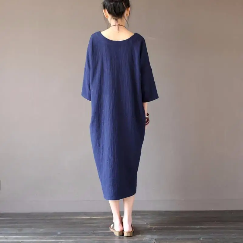Женское свободное платье из хлопка и льна длинное винтажное большого размера с