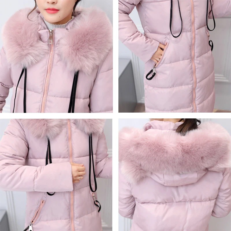 

Nice Big Fur Collar Hooded Jacket Long Women Womens Winter Warm Pocket Parka Ladies Jaqueta Feminina Inverno