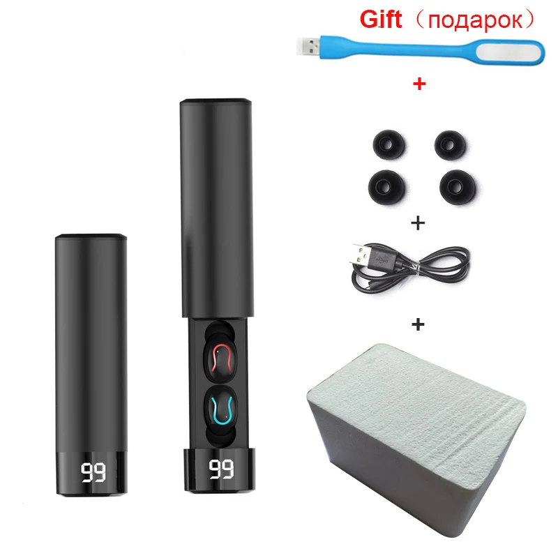 Black TWS Bluetooth наушники, беспроводные наушники 6D, стерео беспроводные наушники, мини наушники с микрофоном, 2600 мАч, зарядное устройство, Дополнительный внешний аккумулятор - Цвет: Black