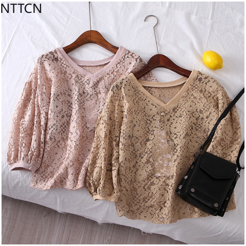 Почтовая летняя новая модная кружевная рубашка свободная Корейская версия