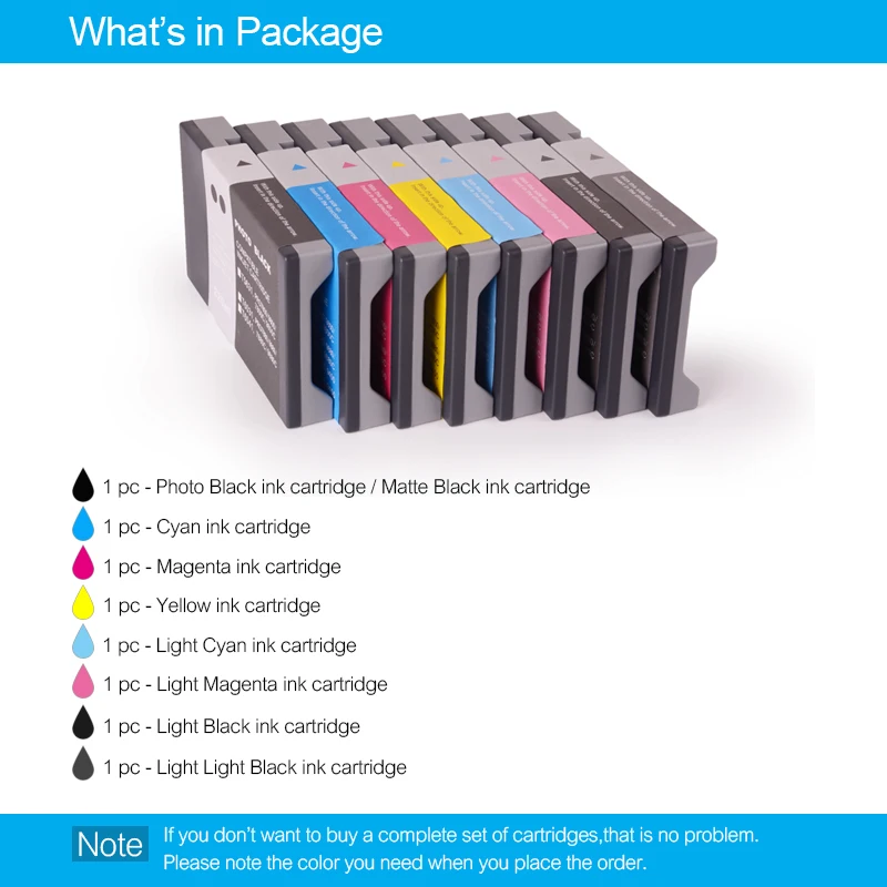 8 colores/conjunto T5631-T5639 T6031-T6039 Compatible cartucho de tinta para Epson Stylus Pro 7800, 7880, 9800, 9880, 220 ml/unid