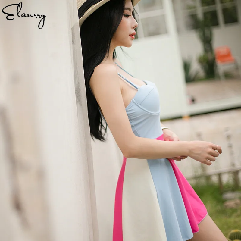 2018 Women One Piece Swimsuit Push Up Sexy Patchwork Swimming Skirt Ladies Beach Wear Monokini Maillot De Bain Femmale | Спорт и
