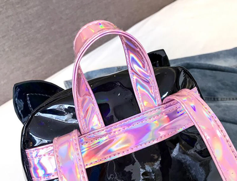 Yogodlns Милая кошка Mochila Mujer лазерный голографический рюкзак женский маленький мини рюкзак для девочек Школьный Рюкзак PU дорожные сумки