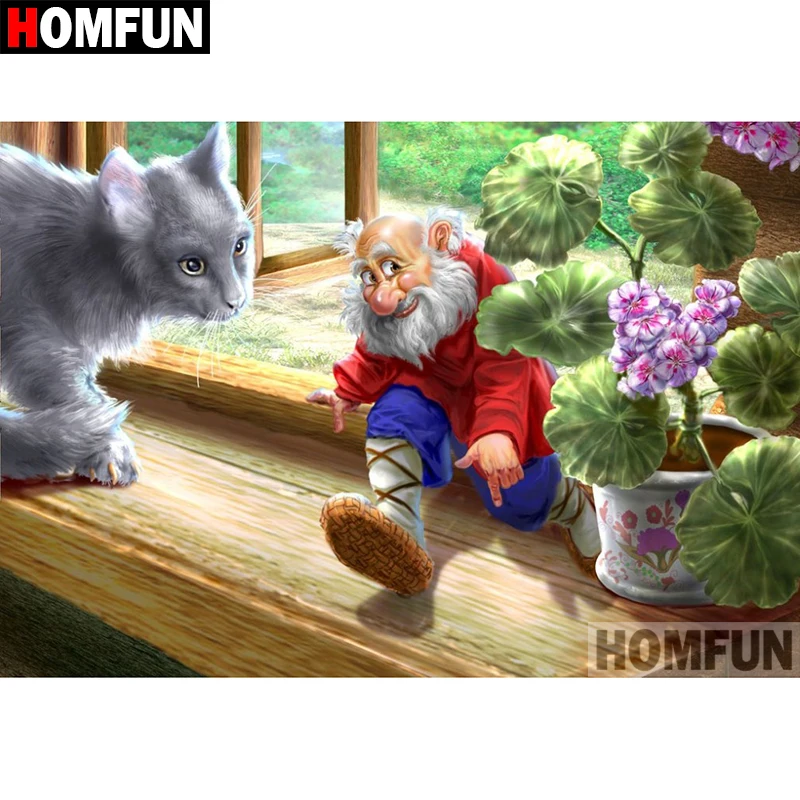 Алмазная 5D картина HOMFUN сделай сам полноразмерная/круглая вышивка Кот Дедушка