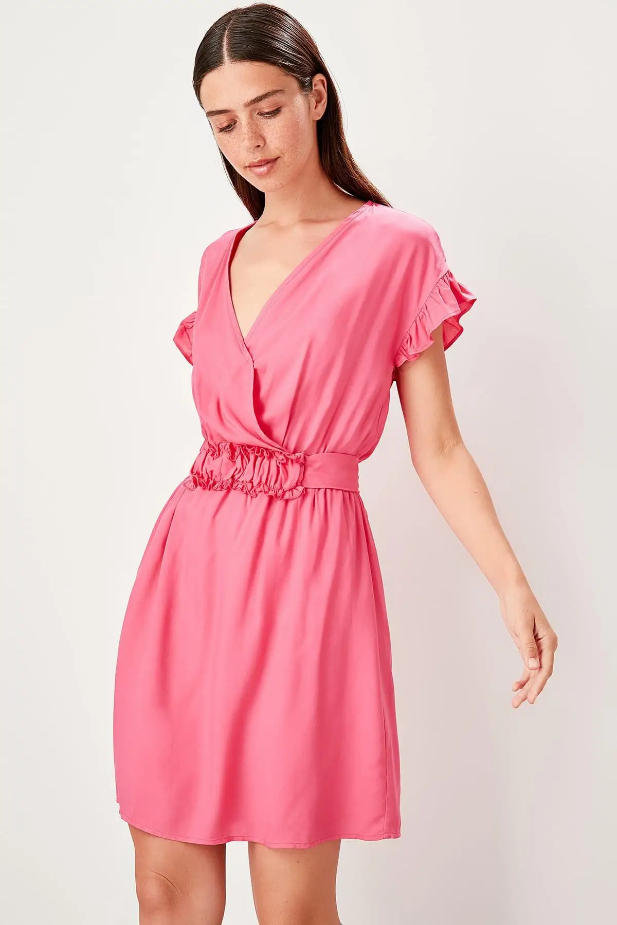 Trendyol фуксия двойной воротник до груди платье TWOSS19EL0190|Женские платья| |