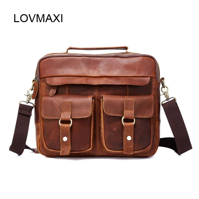 LOVMAXI коровья кожа винтажные мужские портфели Сумки Crazy horse кожаная сумка на плечо