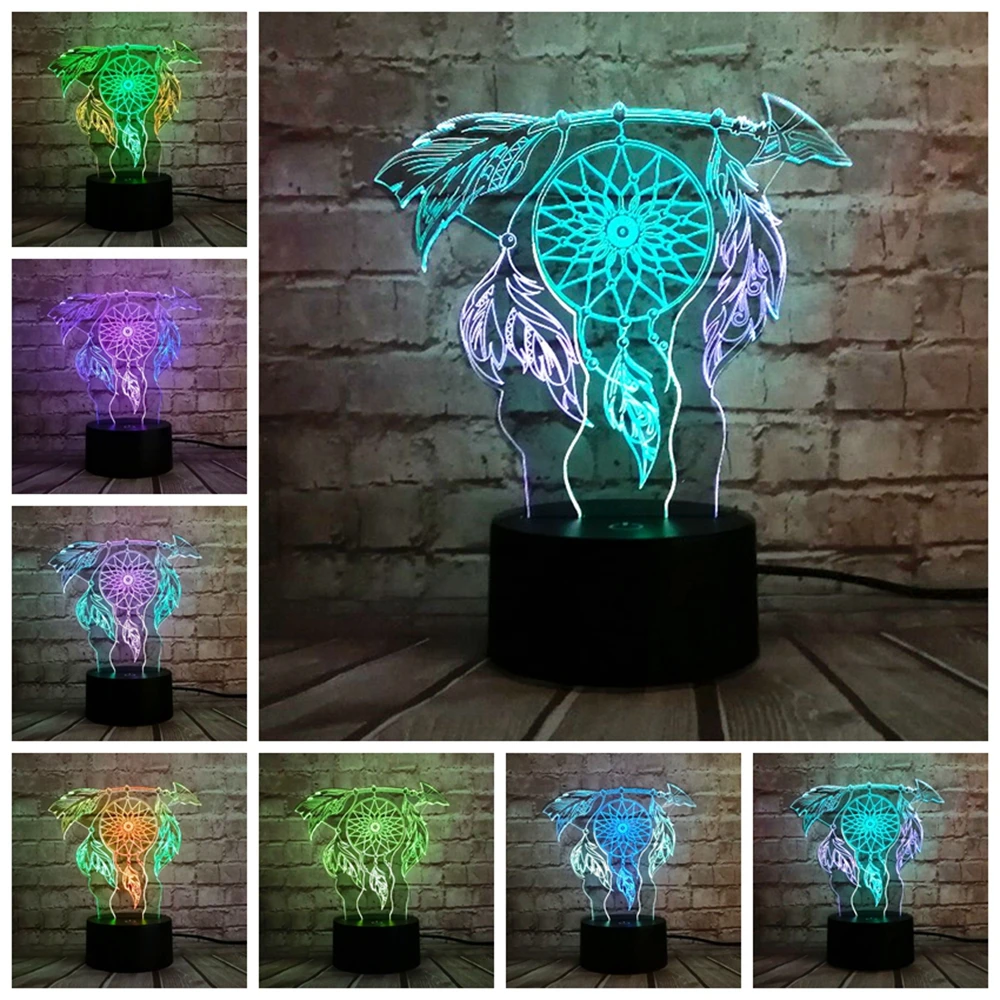 Настольная лампа 3D Touch Valentine Wind Chimes переключатель Ловец снов ночной Светильник