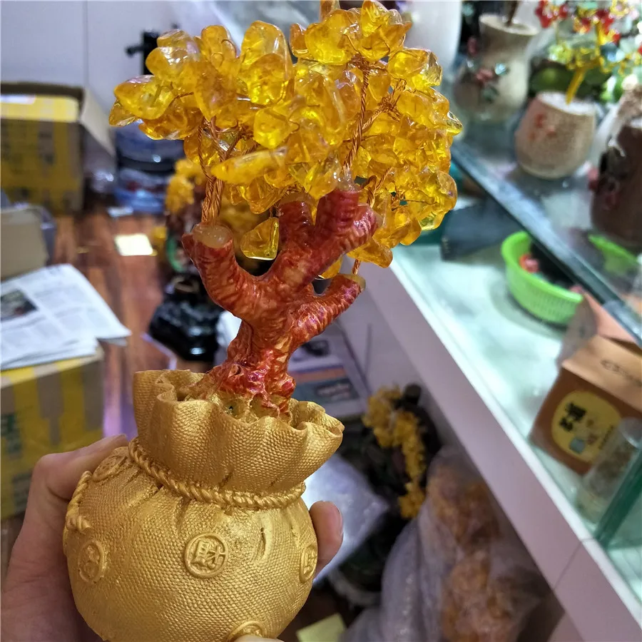 Камни и кристаллы Кристалл цитрина драгоценный камень денежное дерево для праздника подарок для денег, богатства bay