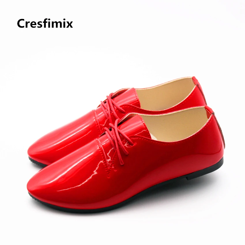 Cresfimix zapatos de mujer women cute comfortable pu leather lace up flat shoes lady spring &amp autumn cool a686 | Обувь