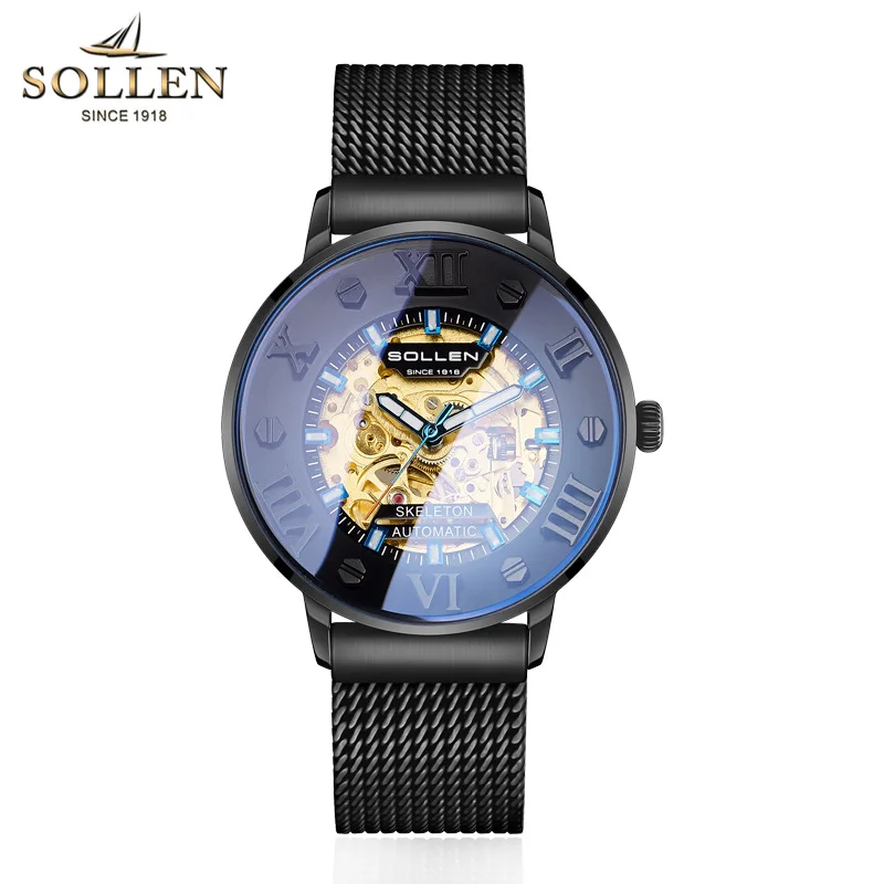 Механические часы Skeleton Tourbillon мужские классические автоматические из кожи