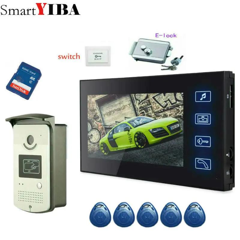 SmartYIBA 7 &quotцветной экран для записи видеодомофона комплект + 5 шт RFID дверной Звонок