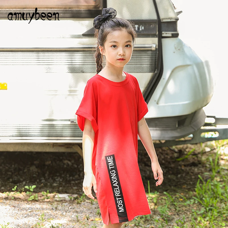 Amuybeen Princess Summer Girls Dress 2018 Kids Print Casual Party Teen Girl Clothes Children Cotton Sport Costume 6 10 12 Years | Детская