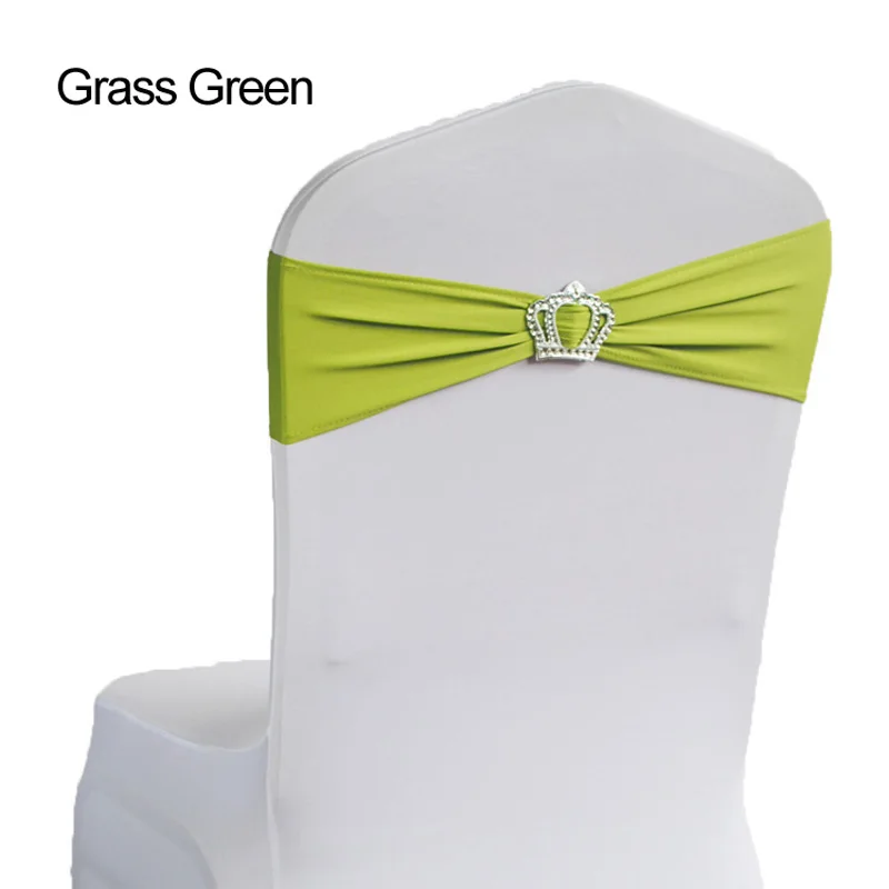 Grass green 100 свадебные чехлы на стулья с пряжкой в форме короны, лента из спандекса и лайкры для свадебной вечеринки, дня рождения, украшения стульев - Цвет: Grass green