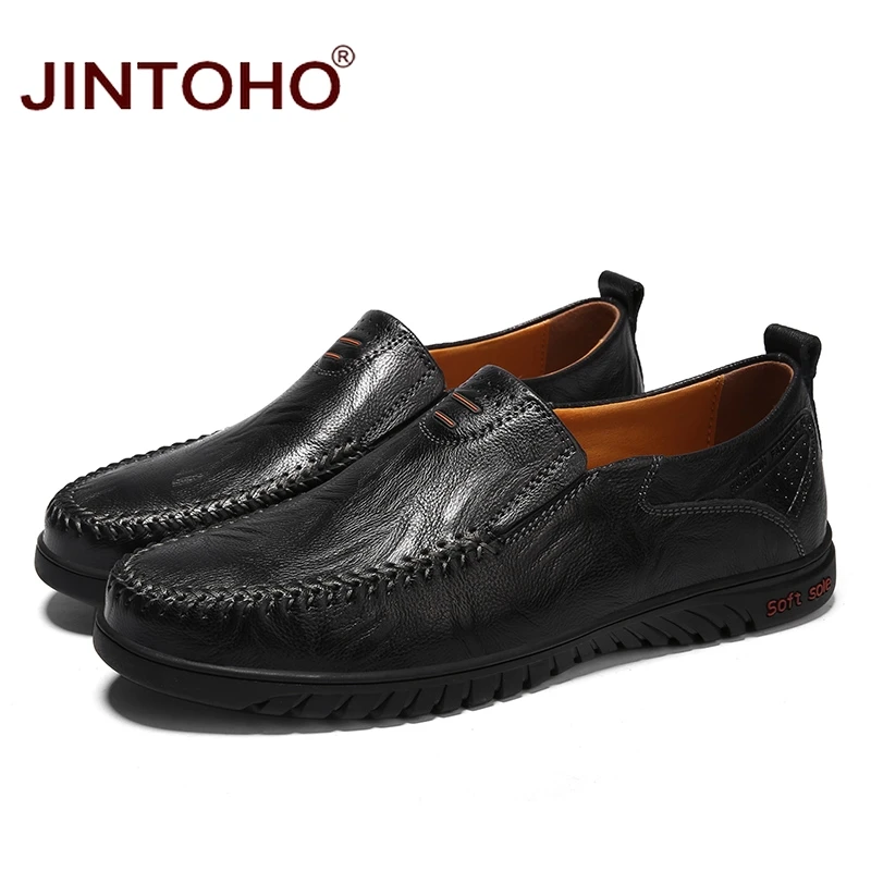 Туфли JINTOHO мужские из натуральной кожи лоферы без застежки Повседневная