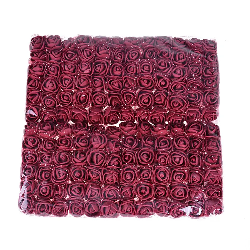 Red wine 144 шт./лот, искусственный цветок, 15 цветов, ПЭ кружево, пена, букет роз для свадьбы, украшения дома, сделай сам, головной убор Венок, подарочная коробка - Цвет: Red wine