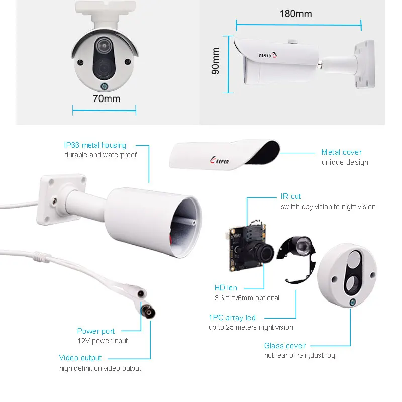 Уличная Водонепроницаемая камера видеонаблюдения Keeper 720P 1.0MP Full HD AHD IP66 IR с ночным