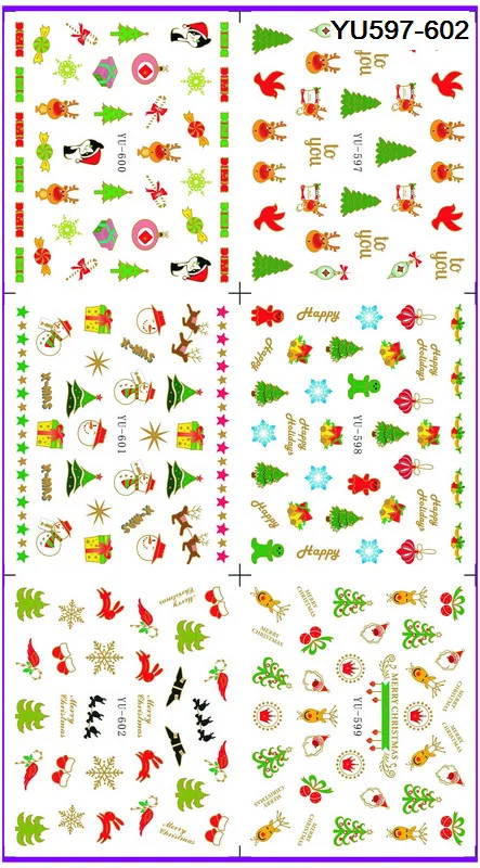 

6 PACK/ LOT WATER DECAL NAIL ART NAIL TRANSFER STICKER XMAS CHRISTMAS SANTA CLAUSE DEER YU597-602