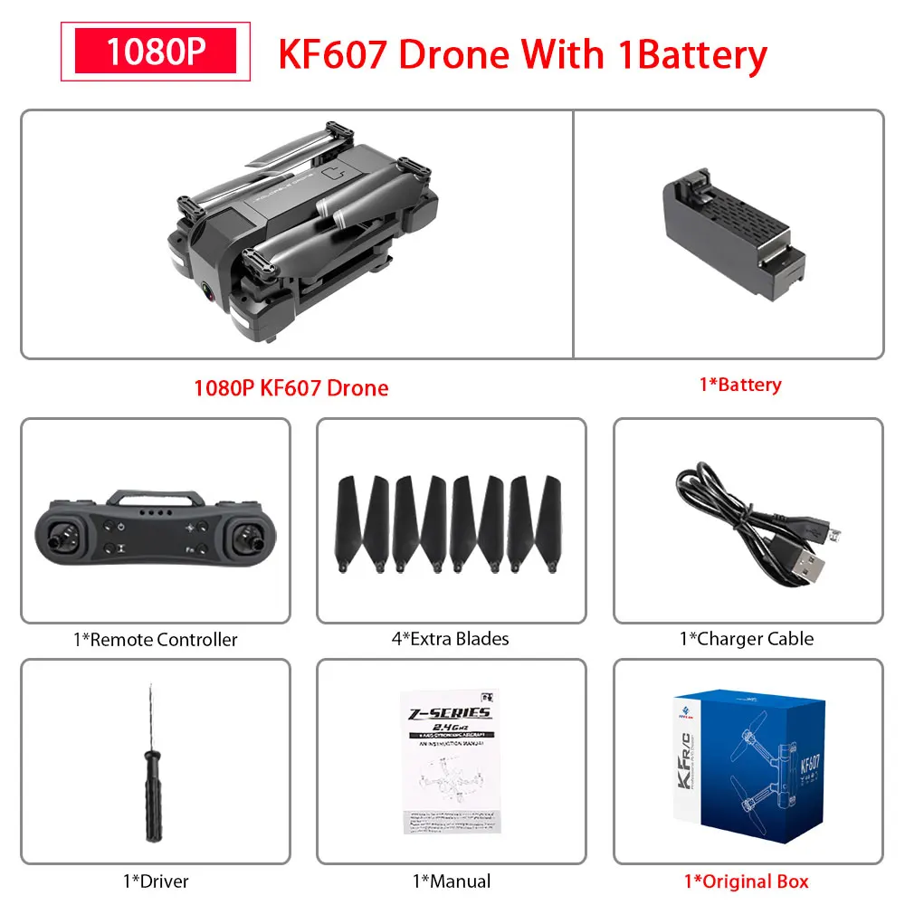 1080P 1B origin Box Новейший 607 Квадрокоптер с Wifi FPV 4 K/1080 P HD Двойная камера оптический поток селфи Дрон складной мини Дрон VS SG106 visuo xs816 - Цвет: 1080P 1B origin Box