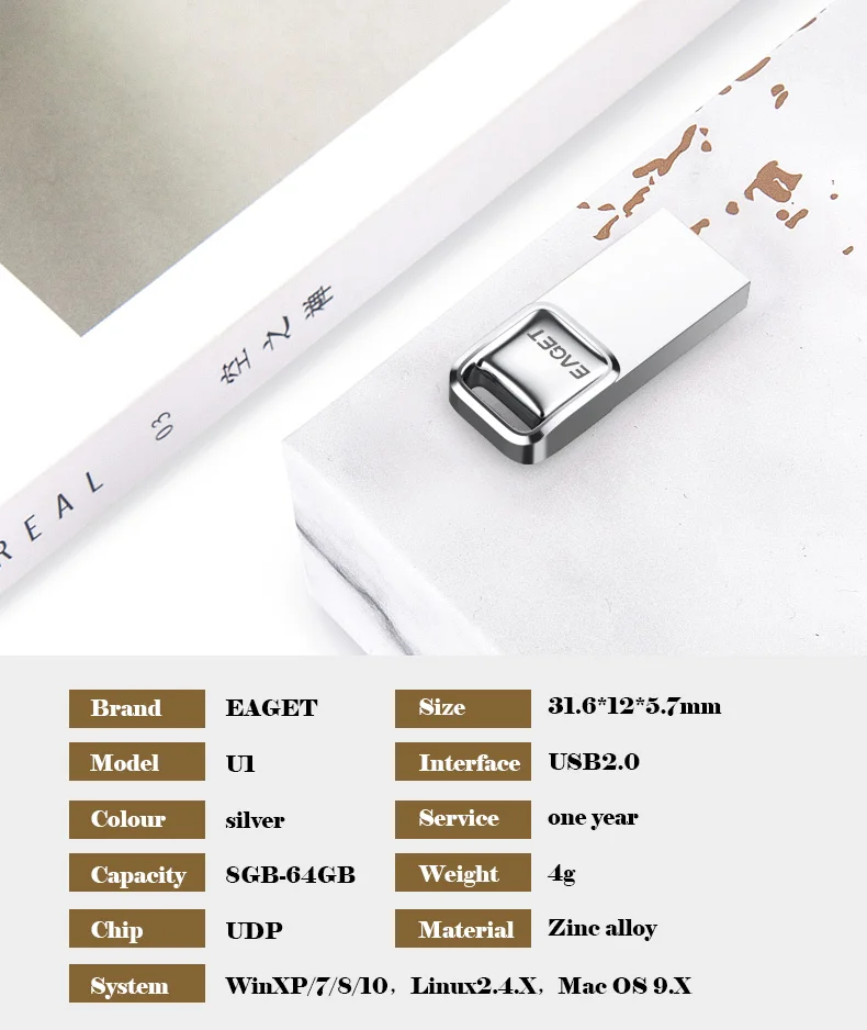 EAGET U1 USB флэш-накопитель, 32 ГБ металлическая Водонепроницаемая Флэшка USB карта памяти 16 ГБ флеш-накопитель реальная емкость USB флэш-диск U