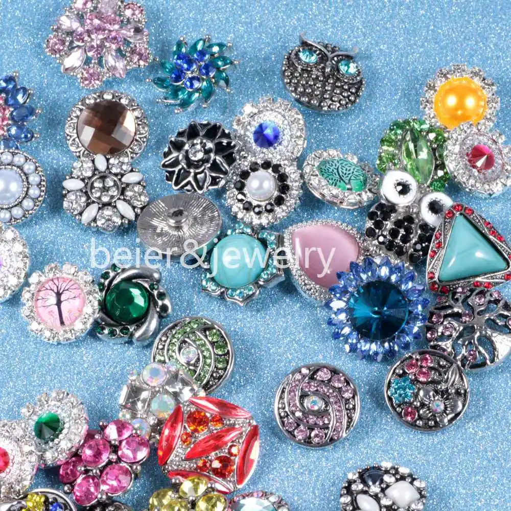 

Hot wholesale 20pcs/lot High quality Mix Many styles 18mm Metal Snap Button Charm Rhinestone Styles Button Snaps Jewelry