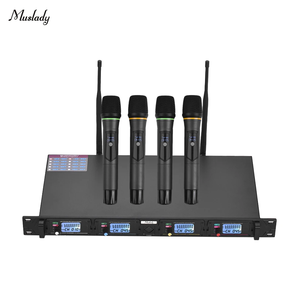 Muslady D4 Профессиональный 4-канальный UHF Беспроводной микрофон Системы включает в