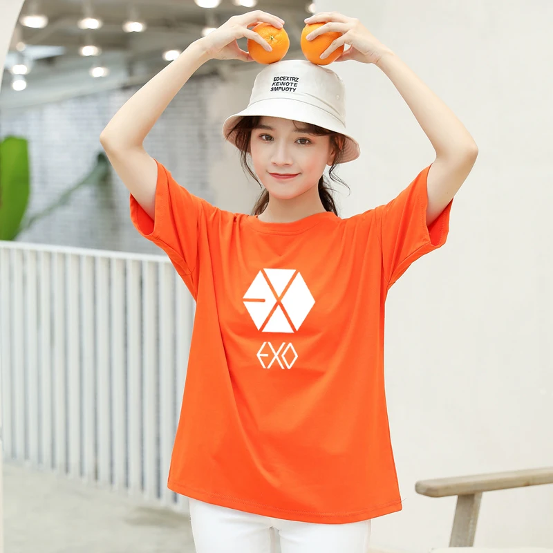 Футболка EXO женская в стиле K POP хлопковая рубашка с коротким рукавом топ