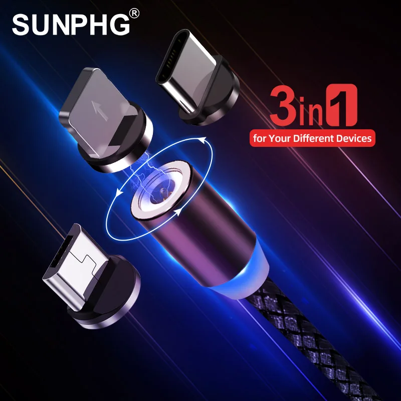 SUNPHG 3 в 1 Круглый Магнитный зарядный кабель Micro usb type C зарядный кабель для iPhone Lightning Магнитный зарядный провод для телефона
