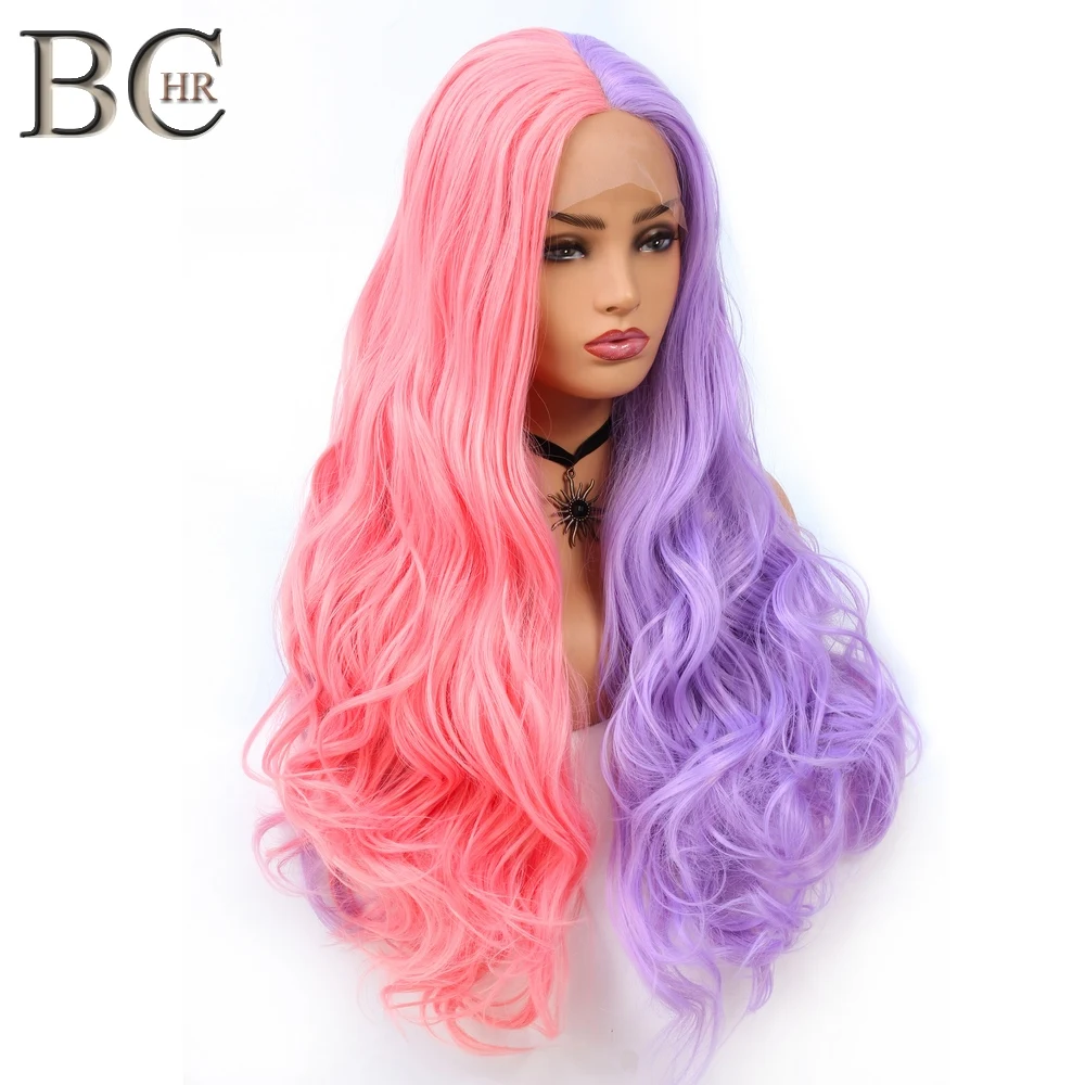 BCHR Harajuku парик Розовый Фиолетовый 13*4 парик для женщин длинные волнистые синтетические парики кружева Косплей вечерние волосы