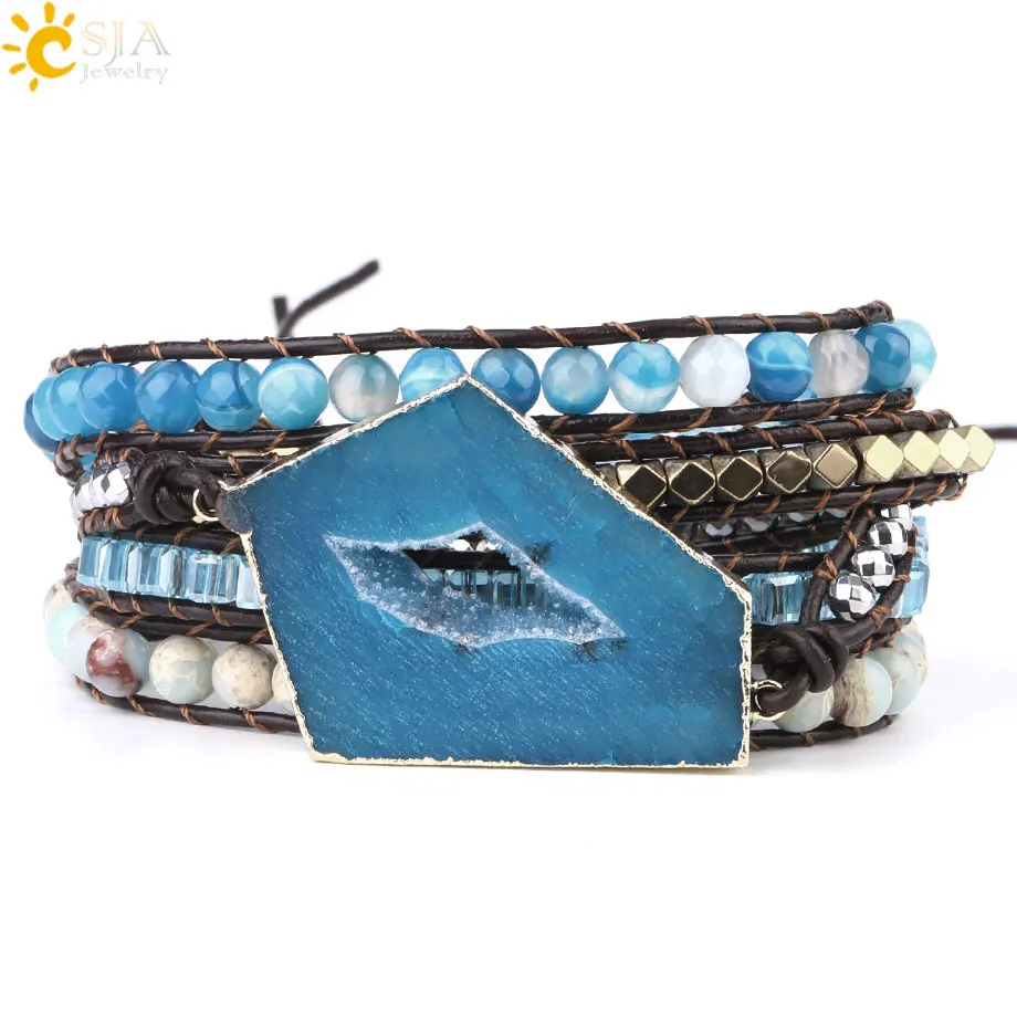 Браслет CSJA S376 из натурального кварца с кристаллами для мужчин и женщин синий Geode