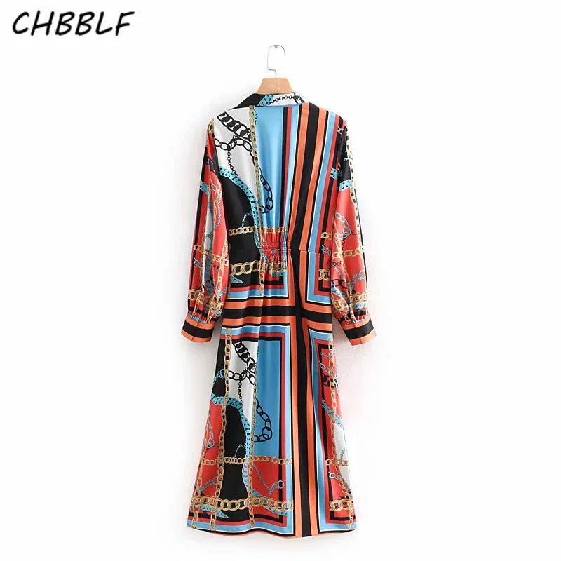 CHBBLF для женщин chic цепи узор обёрточная бумага платье галстук бабочка ремень с