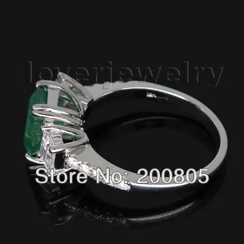 LOVERJEWELRY Винтажное кольцо с натуральным изумрудом тремя камнями 14 карат белое