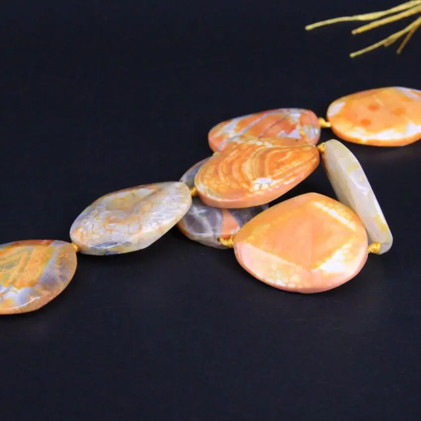 Large Approx8PCS/strand Orange Dragon Veins Raw Agates Faceted Slice Cut Nugget Loose Beads Natural Stone Slab Pendants Jewelry | Украшения
