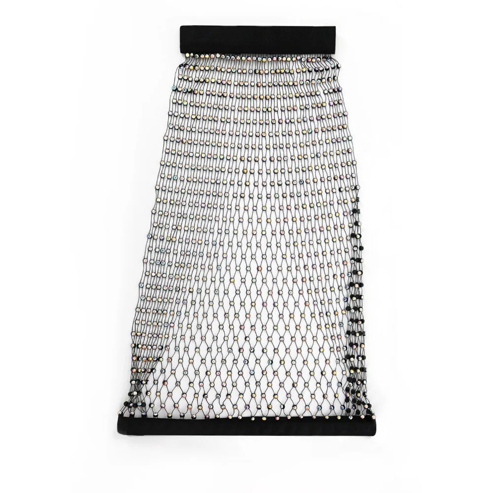 Sexy Backless Women's Halter Tank Tops Colorful Crystals Zircons Plated Breast Accessories Camisole Mesh Top Beach Night Club