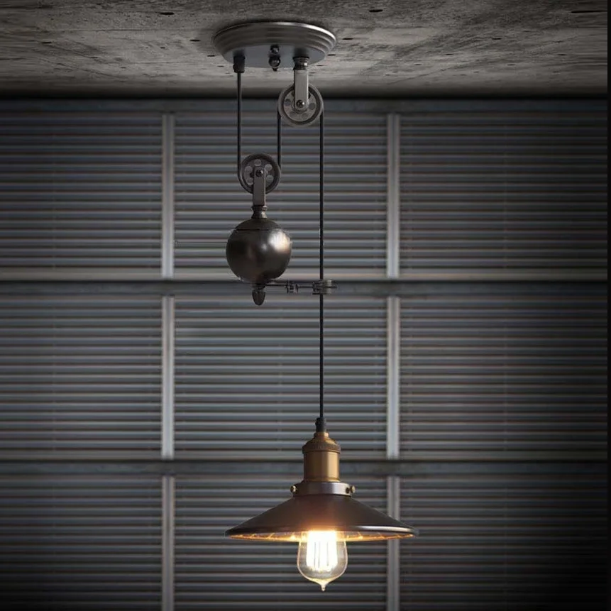 Столовая стекло или металлический оттенок подъема висит лампы Ретро Винтаж шкив