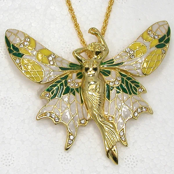 

Golden Clear Rhinestone Enameling Huge Butterfly Fashion Pendant Necklaces Chain Jewelry F380 A2